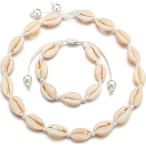 Bohemian Handmade Beach Shell Choker Necklace Women Fashion Pearl Black White Clavicle Rope Chain Necklace Jewelry