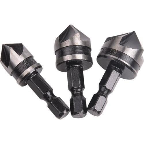 Hex Countersink Boring Set 90 Degree 1/4 Hex Shank Drill Bit 5 Flute 12-19mm Woodworking Chamfer Counter Sink Chamfering Debur C