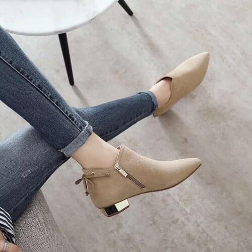 Ankle boots for women new winter British personality shoes boots ladies frosted thick with boot pointed and bare boots k98