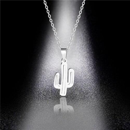 Stainless Steel Necklace For Women Hollow Cactus Choker Chain Pendant Gold Bird Kitty Bear Dog Paw Necklaces Engagement Jewelry