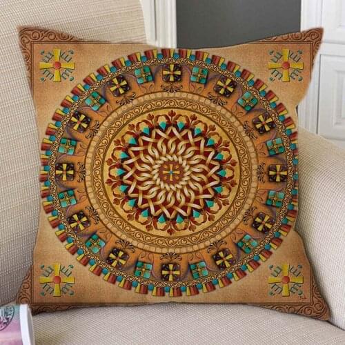Buddhism Mandala Pattern Modern Geometric Floral Art Home Decorative Pillow Case Blue Pink Retro Cotton Linen Sofa Cushion Cover
