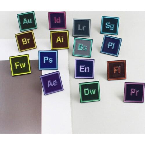 Creative Network Terminology Abbreviation PS AI Premiere Jewelry Men Software Designer Brooch Denim Shirt Lapel Pin Decoration