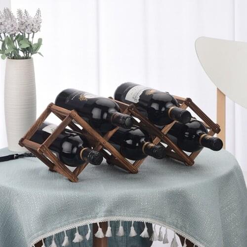 Wooden Red Wine Stand 3/6/10 Bottle Rack Folding Wooden Display Stand Solid Shelf Exhibition Organizer Retro Display Cabinet