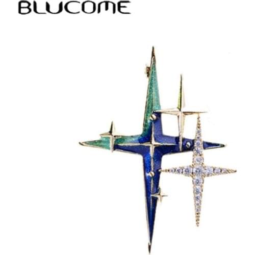 Enamel Star Brooches Badge Women Men Gold Color Rhinestone Alloy Unisex Czech Universe Party Office Brooch Pins Gifts