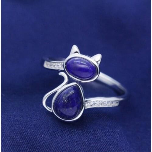 Fashion Cute Cat Rings for Women Girl Crystal Stone Adjustable Open Finger Ring Silver Color Jewelry Party Gift Dropshipping