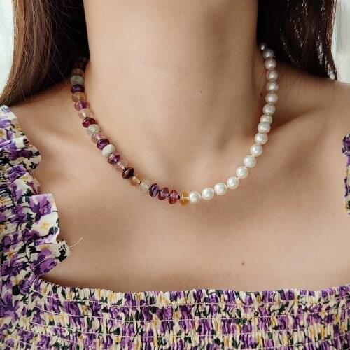 Lii Ji Baroque Pearl Natural Multi Color Fluorite 925 Sterling Silver Gold Plated Necklace 40+4cm Fashion Jewelry For Women