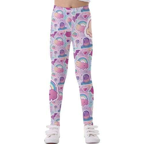 Kids Girls Cute Cartton Leggings Children Pink Rainbow Printed Leggins Princess European American Yoga Pants Sport Tights 5-12Y