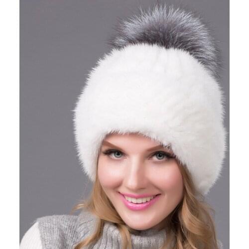 Fashion Mink Fur Female Winter Casual Printed Fox Hair Adjustable Woven Ear Cap Windbreak Thick High Quality Warm Conical Hat