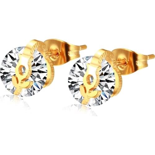 Fashionable titanium steel trumpet flower inlaid diamonds rotatable female earring temperament earrings zircon stainless steel e