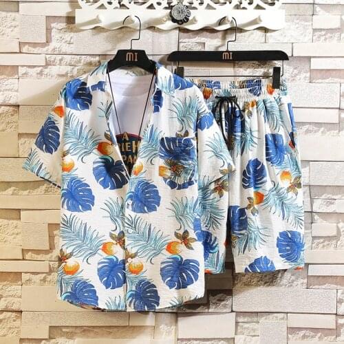 2021 summer mens Hawaiian Beach shirt set fashion trend loose suit Issue on behalf of