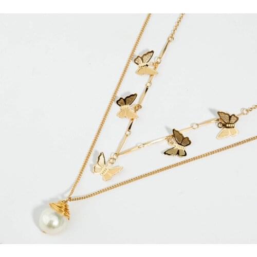 Butterfly Necklaces Chains & Pendants Set for Vintage Necklace as Best Bohemian Pearls Jewelry 2pcs / Gold Set Dropshipping