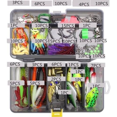 169PCS Fishing Lure Bait Set Mixed Spoon Treble Hooks Crankbait Soft Bait Fish Bell On For Carp Fishing Tackle With Lure Box