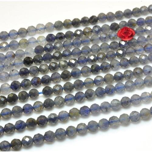 Natural Blue Iolite Faceted Round Loose Beads Wholesale Gemstone Semi Precious Stone Bracelet Necklace Diy Jewelry Making Design