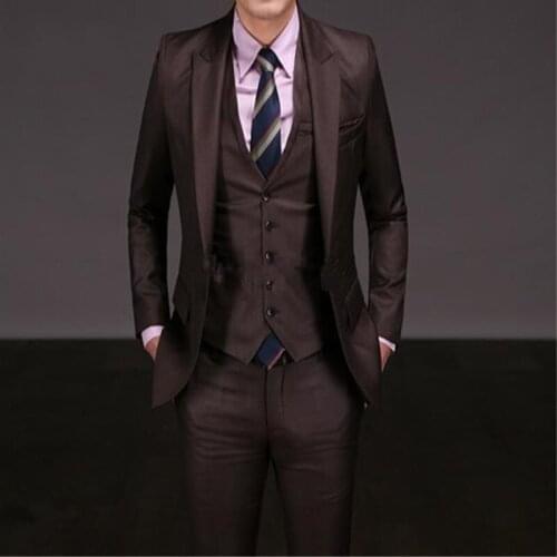 Latest coat pant designs Custom made Men Business Suits Men Groomsm brown Tuxedo For Men Wedding Suits(Jacket+Pants+vest+Tie)