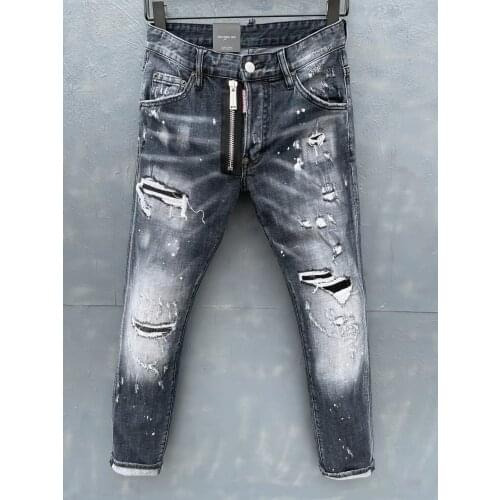 2021 New DSQUARED2 Mens/Womens Jeans Fashion Slim Stretch Patch Zipper Ripped Ink Pants 051