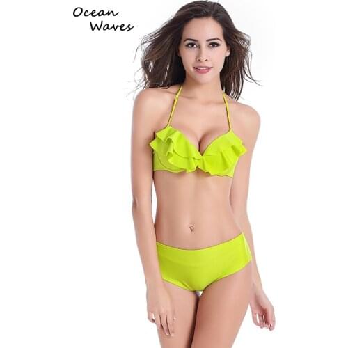 2021 New Sexy Bikini Set Push Up Solid Swimsuit Woman Brazilian Bikinis Summer Ruffle Swimwear Beach Biquini Bandage Beachwear