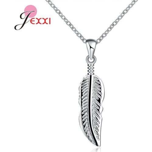 Charming Lady Feather Pendant Choker Necklace Elegant Womens Wedding Party 925 Sterling Silver Jewelry Necklace