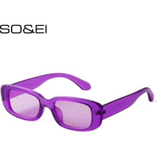 SO&EI Ins Popular Fashion Small Rectangle Sunglasses Women Fashion Fluorescent Green Eyewear Female Sun Glasses Shades UV400