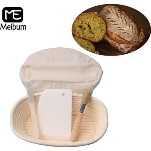 Oval Banneton 4Pcs Set Bread Proving Basket Fermentation Rattan Basket Brotform Proving Dough Knife Plastic Scraper Linen Liner