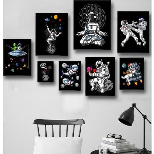 Space Astronaut Posters and Prints Modern Fashion Home Decor Canvas Painting Black Ground Abstract Picture for Interior