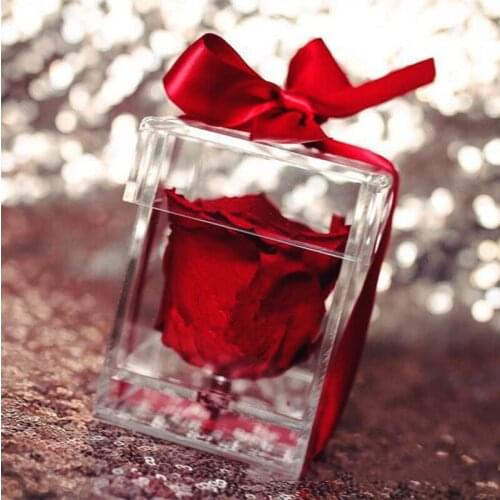 Clear Acrylic Flower Box Single Rose Flower Box Valentines Day Wedding Decor Gift Box With Cover For Girlfriend Wife Wholesale