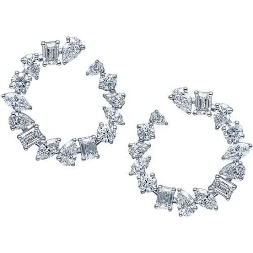 Various Shaped Geometric Cubic Zirconia Round Circle Stud Earring Classic Sparking CZ Jewelry