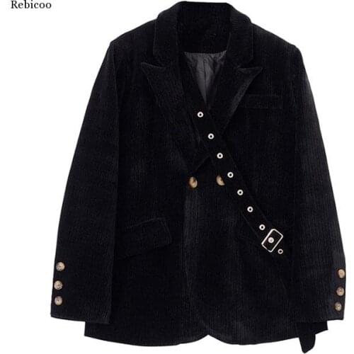 Vintage Thick Corduroy Blazer Women Autumn Winter Long Sleeve Streetwear Female Outerwear Loose Black Suit Jacket Coats