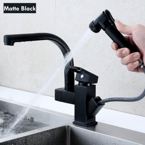 Pull-Out Kitchen Sink Faucet Booster Sprayer Multifunction Hot And Cold Mixer Tap Midnight Black Two Mode Water Outlet