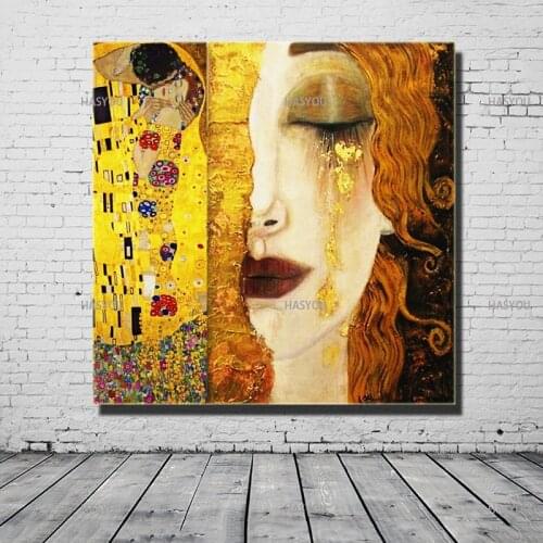 High Quality Modern Oil Painting Canvas Art Abstract Gustav Klimt Kiss Golden Tears Wall Pictures For Living Room Home Decor