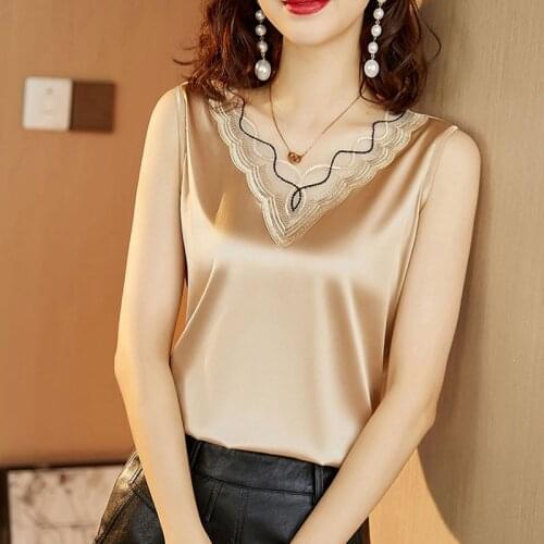 New Silk Women Blouses Shirts Plus Size Women V-neck Embroidery Blouses Satin Blouse Tops Woman Lace Shirt Tops Blusas 13735