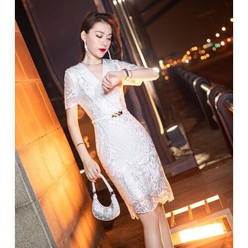 New summer office lady Fashion casual sexy brand female women girls short sleeve white dress clothing