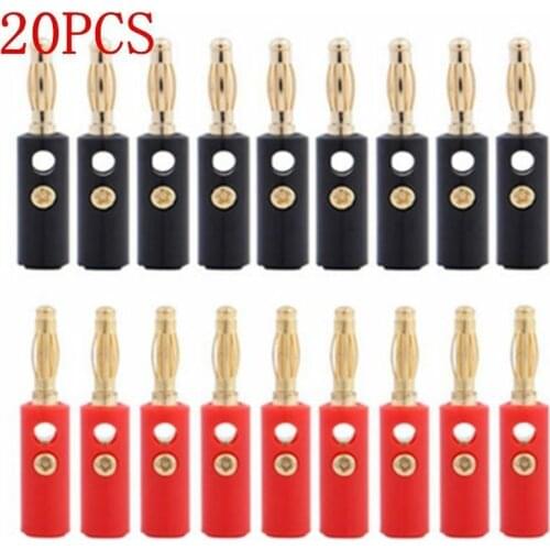 20PCS Gold-plated 4mm Banana Plug Connector Jack Screw-type Banana Head Black and Red