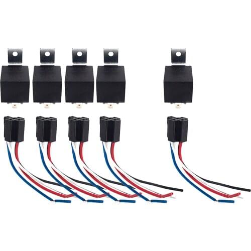 5 Pack 40 AMP 12V DC Relays And Harness Set Automotive Relay Wiring Harness