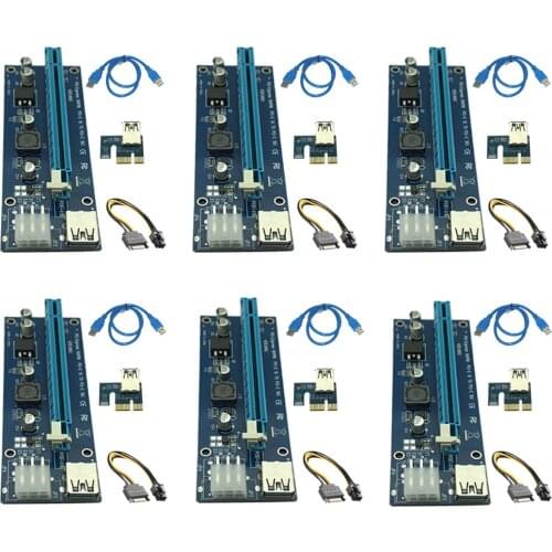 6pcs 006C USB 3.0 PCI-E Express 1X 4x 8x 16x Extender Riser Adapter Card SATA 15pin Male to 6pin Power Cable for Bitcoin Mining