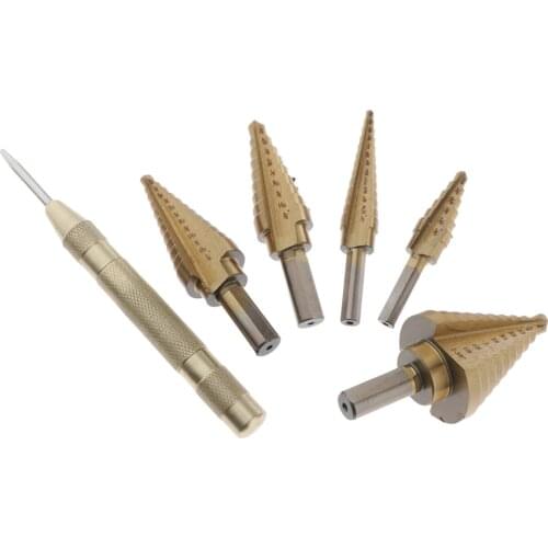 6 High Steel Titanium Step Cone Drill Bits Drilling Cutter Hand Power Tool