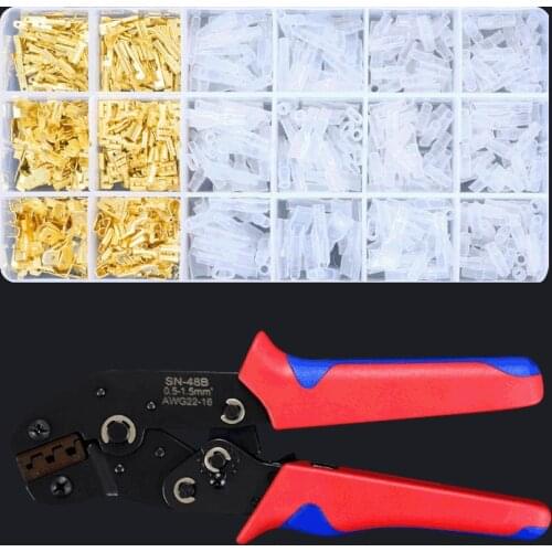 600Pcs 4.8/6.3 Plug Tterminal Crimper Crimping Pliers Wire 0.5-1.5mm2 + SN-48b Crimping Tool Hand Tool Set