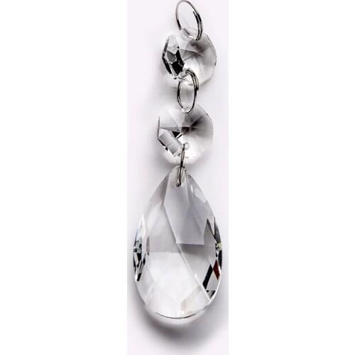 Lamp Crystal 80pcs Faceted Clear Teardrop 38mm Crystal Glass Prism With 14mm Octagon Bead Hanging Crystal Garland Wedding Strand