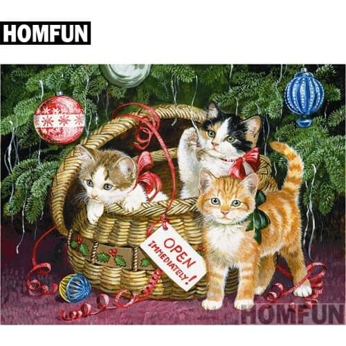 HOMFUN Full Square/Round Drill 5D DIY Diamond Painting "Christmas cat" Embroidery Cross Stitch 5D Home Decor Gift A00933