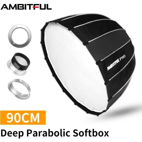 AMBITFUL P90 90CM 16 Rods Deep Parabolic Softbox Bowens Profoto Elinchrom Mount Studio Flash Speedlite Reflector Studio Softbox