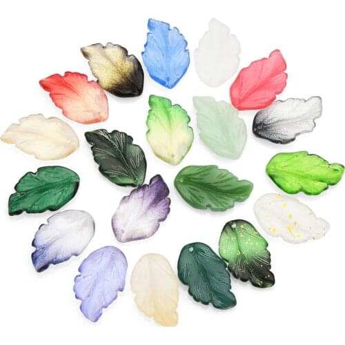 100Pcs Lampwork Glass Beads Feather Shape 17X28MM Czech Glazed Petals Leaves Green DIY Earing Handmade Hairpin Jewelry Making