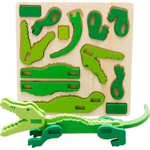 Wooden 3d Animal Three-dimensional Jigsaw Puzzle Board Cartoon Tangram Shapes Learning Montessori Educational Toys For Kid Gift