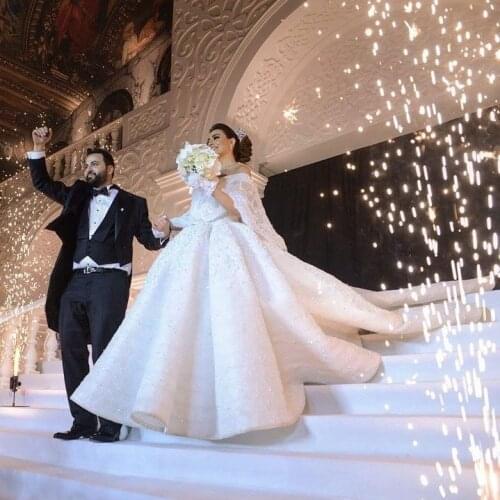 Elegant Two Pieces Wedding Dresses Organza Extra Puffy Ball Gown Bridal Wedding Party Gowns Ruffles Off The Shoulder Lace Plus S