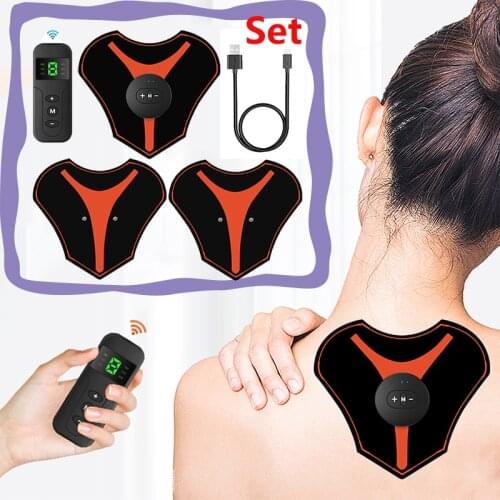 EMS Mini Neck Massager Electric Neck Massage Sticker USB Recharging Tens Cervical Massager Muscle Relief Pain With Remote