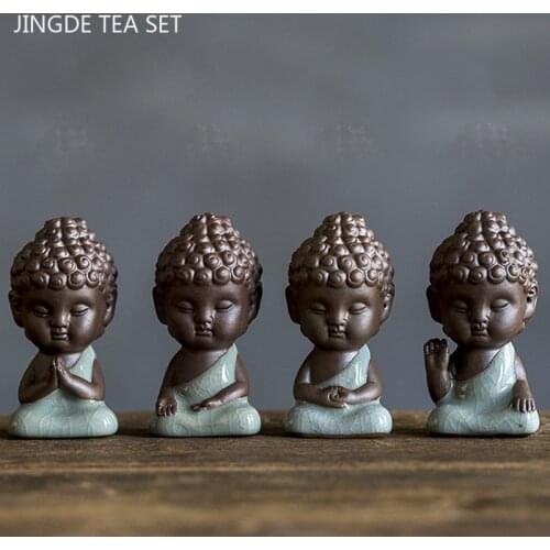Creativity Purple Clay Tea Pet Handmade Buddha Monk Figurine Ornaments Boutique Tea Table Decoration Accessories Crafts