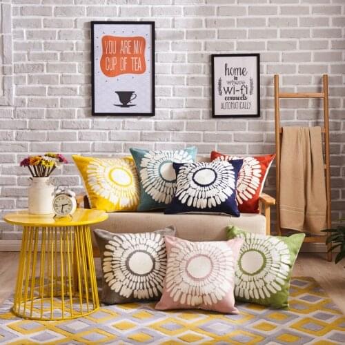 Woolen Embroidery Sunflower Cotton Pillowcase Modern Nordic Sofa Couch Cushions Case Livingroom Luxury Embroidered Throw Pillow
