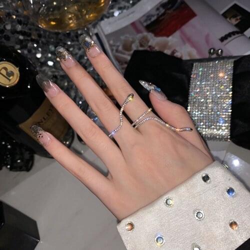 Yangliujia Metal Snake Ring Can Be Adjusted Fashion Hip-hop Punk Crystal Open Ring Woman Wedding Party Accessories Jewelry Gift