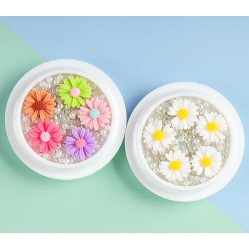 Colorful Daisy Nail Decorations Plastic Flower Nail Art Rhinestone Mixed Mermaid Beads For DIY Manicure Design