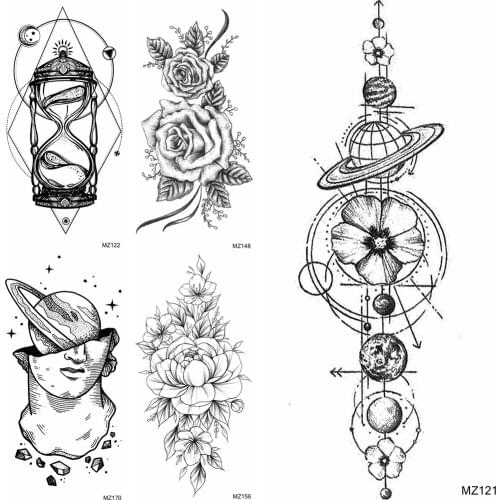 Creative Anchor Temporary Tatoo Fake Flower Galaxy Face Flower Tatoo Waterproof Fashion Body Art Arm Tatoo Sticker For Women Men