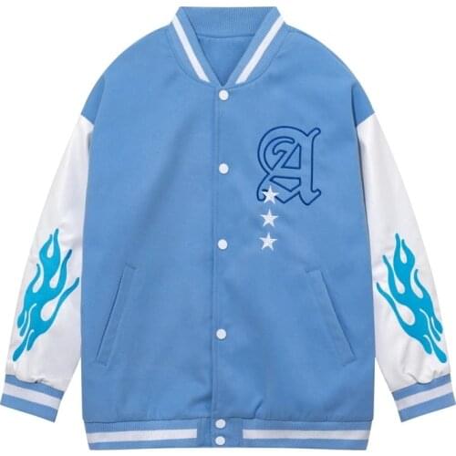 Flame Embroidery Baseball Jacket Men Patchwork Suede Bomber Varsity Jacket Hip Hop Retro Streetwear Oversized Coat Unisex 2021