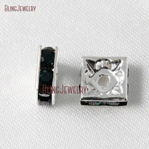 Jet Black Rhinestone Squaredelles Silver Black Square Rondelle Spacer Beads For Jewelry Making Copper Findings FC26957